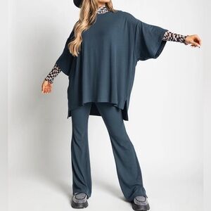 WKND Chasers Navy Blue Ribbed Pant Set